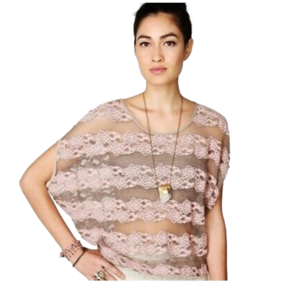 Free people vintage floral lace sheer blouse